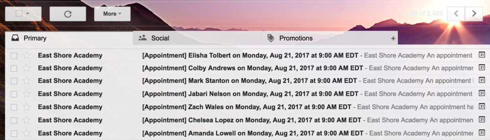 screenshot of email inbox